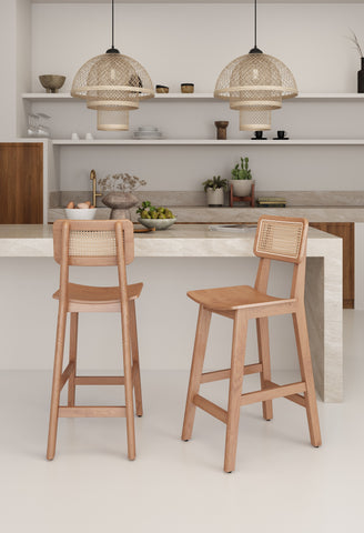 Manhattan Comfort Versailles Industry Chic Cane Back Wood Counter Stool in Natural