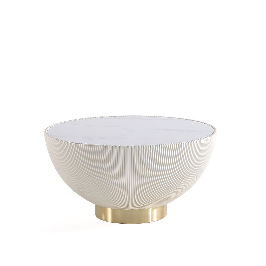 Manhattan Comfort Anderson Modern Sintered Stone Top Upholstered Coffee Table in Cream
