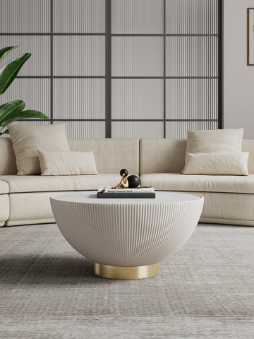 Manhattan Comfort Anderson Modern Sintered Stone Top Upholstered Coffee Table in Cream