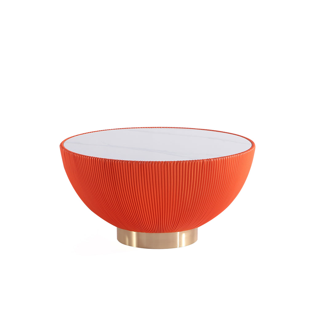 Manhattan Comfort Anderson Modern Sintered Stone Top Upholstered Coffee Table in Orange