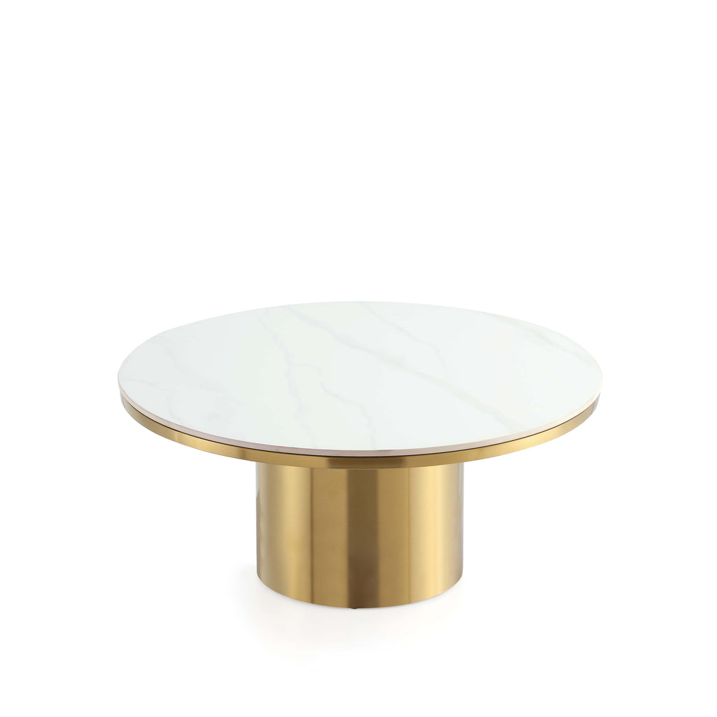 Manhattan Comfort Glenn Modern Glam Sintered Stone Top Coffee Table in Gold