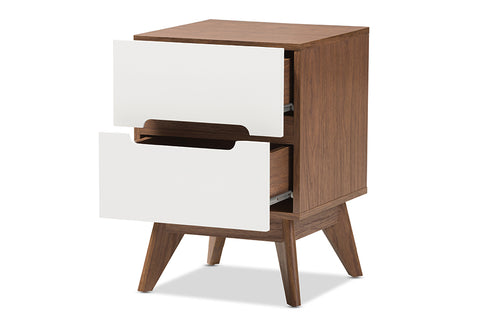 Baxton Studio Calypso Mid-Century Modern White and Walnut Wood 3-Drawer Storage Nightstand