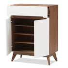 Baxton Studio Calypso Mid-Century Modern White and Walnut Wood Storage Shoe Cabinet