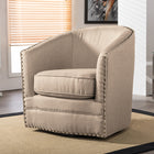 Baxton Studio Porter Modern and Contemporary Classic Retro Beige Fabric Upholstered Swivel Tub Chair