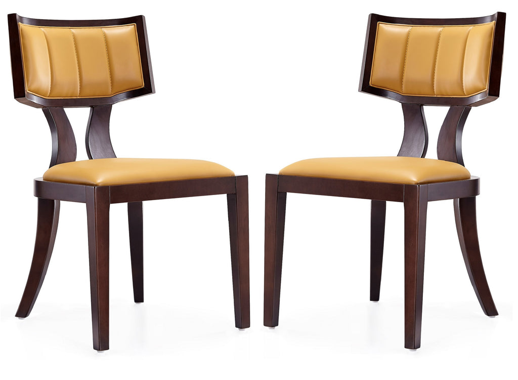 Manhattan Comfort Pulitzer Traditional Vegan Leather Wood Dining Chair in Camel - Set of 2