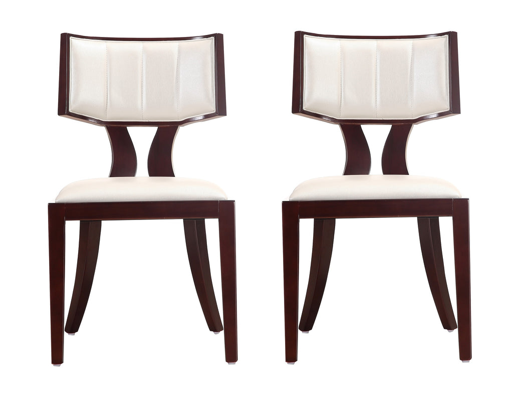 Manhattan Comfort Pulitzer Traditional Vegan Leather Wood Dining Chair in Pearl White - Set of 2