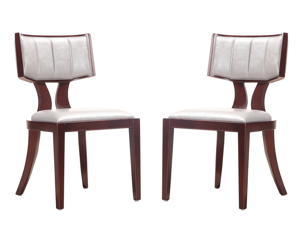 Manhattan Comfort Pulitzer Traditional Vegan Leather Wood Dining Chair in Silver - Set of 2