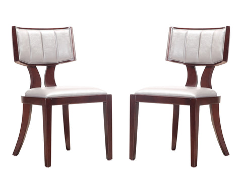 Manhattan Comfort Pulitzer Traditional Vegan Leather Wood Dining Chair in Silver - Set of 2