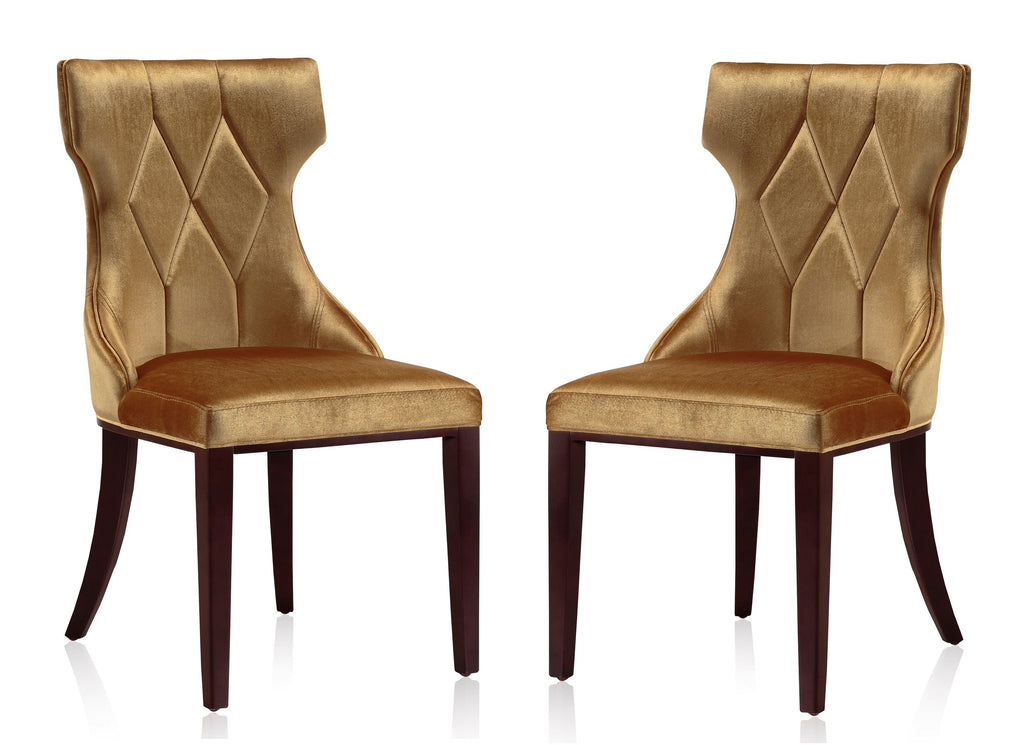 Manhattan Comfort Reine Traditional Wood Upholstered Dining Chair in Antique Gold - Set of 2