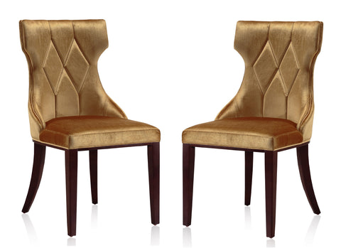 Manhattan Comfort Reine Traditional Wood Upholstered Dining Chair in Antique Gold - Set of 2