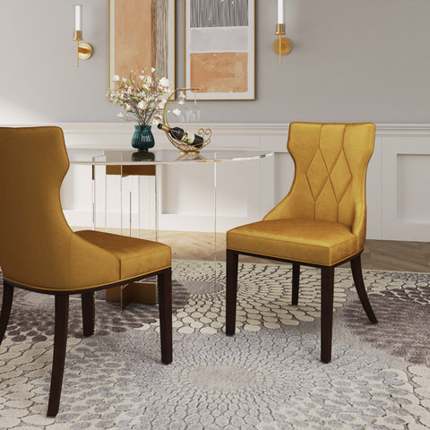 Manhattan Comfort Reine Traditional Wood Upholstered Dining Chair in Antique Gold - Set of 2