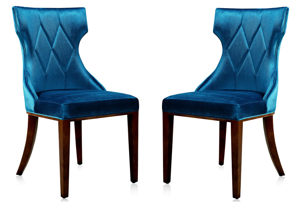 Manhattan Comfort Reine Traditional Wood Upholstered Dining Chair in Cobalt Blue - Set of 2