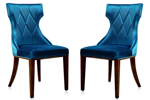 Manhattan Comfort Reine Traditional Wood Upholstered Dining Chair in Cobalt Blue - Set of 2