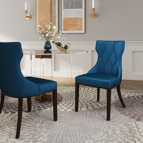 Manhattan Comfort Reine Traditional Wood Upholstered Dining Chair in Cobalt Blue - Set of 2
