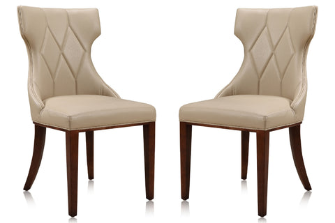 Manhattan Comfort Reine Traditional Wood Upholstered Dining Chair in Cream - Set of 2