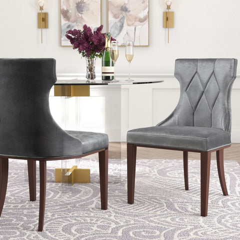 Manhattan Comfort Reine Traditional Wood Upholstered Dining Chair in Gray - Set of 2