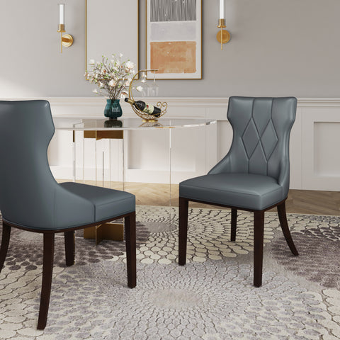 Manhattan Comfort Reine Traditional Wood Upholstered Dining Chair in Gray - Set of 2