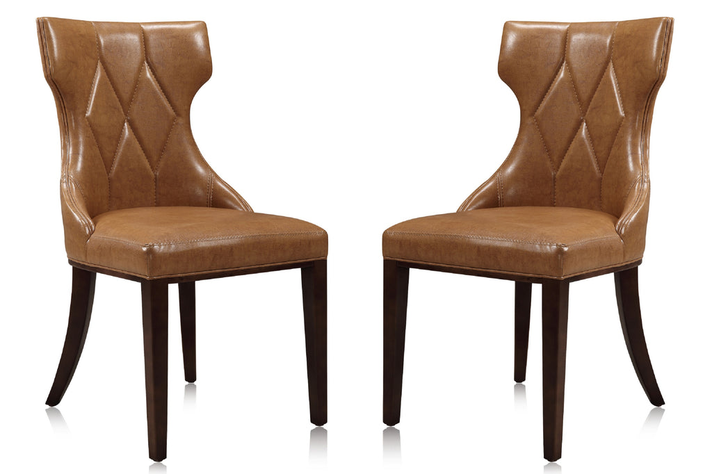 Manhattan Comfort Reine Traditional Wood Upholstered Dining Chair in Saddle Brown - Set of 2