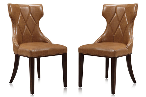 Manhattan Comfort Reine Traditional Wood Upholstered Dining Chair in Saddle Brown - Set of 2