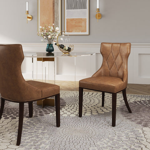 Manhattan Comfort Reine Traditional Wood Upholstered Dining Chair in Saddle Brown - Set of 2