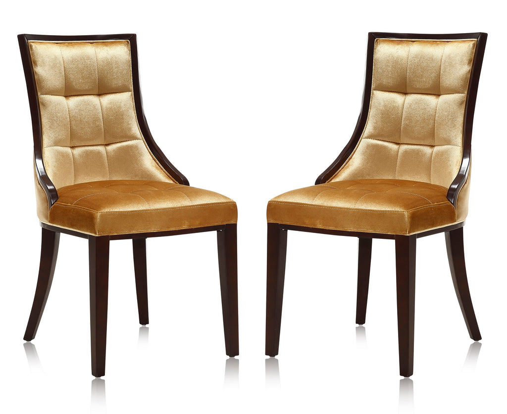 Manhattan Comfort Fifth Avenue Traditional Wood Upholstered Dining Chair in Antique Gold - Set of 2
