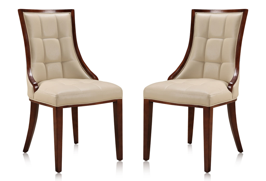 Manhattan Comfort Fifth Avenue Traditional Wood Upholstered Dining Chair in Cream - Set of 2