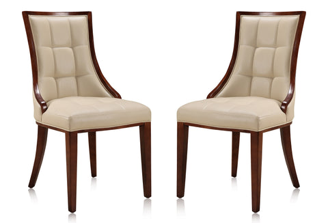 Manhattan Comfort Fifth Avenue Traditional Wood Upholstered Dining Chair in Cream - Set of 2
