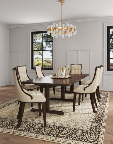 Manhattan Comfort Fifth Avenue Traditional Wood Upholstered Dining Chair in Cream - Set of 2