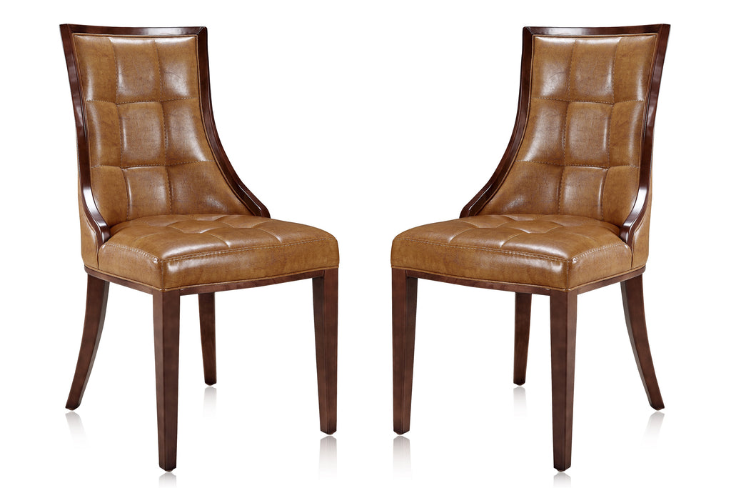 Manhattan Comfort Fifth Avenue Traditional Wood Upholstered Dining Chair in Saddle Brown - Set of 2