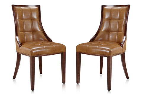 Manhattan Comfort Fifth Avenue Traditional Wood Upholstered Dining Chair in Saddle Brown - Set of 2