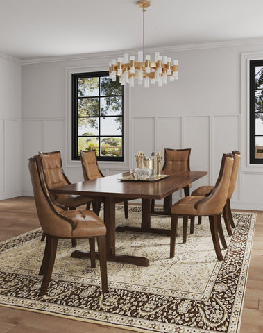 Manhattan Comfort Fifth Avenue Traditional Wood Upholstered Dining Chair in Saddle Brown - Set of 2