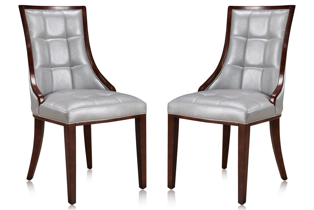 Manhattan Comfort Fifth Avenue Traditional Wood Upholstered Dining Chair in Silver - Set of 2