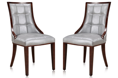 Manhattan Comfort Fifth Avenue Traditional Wood Upholstered Dining Chair in Silver - Set of 2