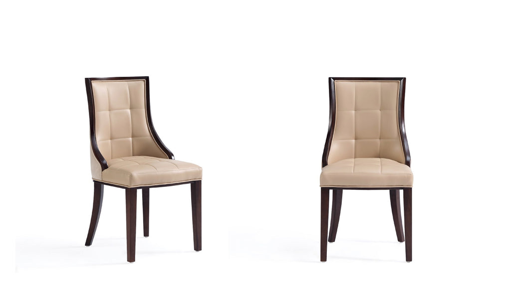 Manhattan Comfort Fifth Avenue Traditional Wood Upholstered Dining Chair in Tan - Set of 2