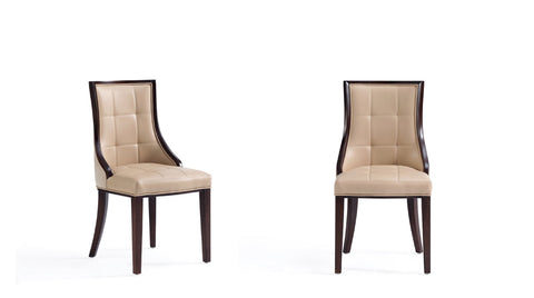 Manhattan Comfort Fifth Avenue Traditional Wood Upholstered Dining Chair in Tan - Set of 2