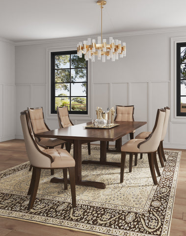Manhattan Comfort Fifth Avenue Traditional Wood Upholstered Dining Chair in Tan - Set of 2