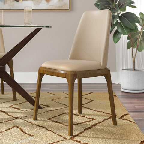 Manhattan Comfort Courding Modern Vegan Leather Wood Dining Chair in Tan