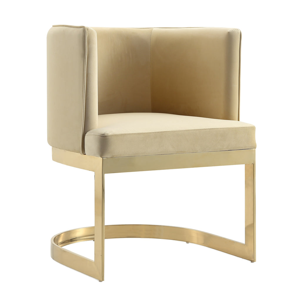 Manhattan Comfort Aura Modern Velvet Metal Dining Chair in Sand