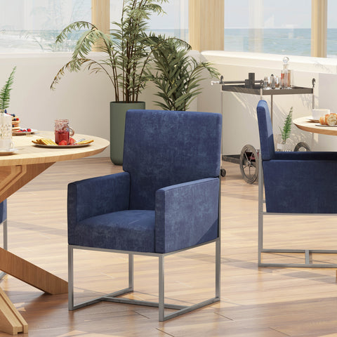 Manhattan Comfort Element Modern Velvet Metal Dining Chair in Blue