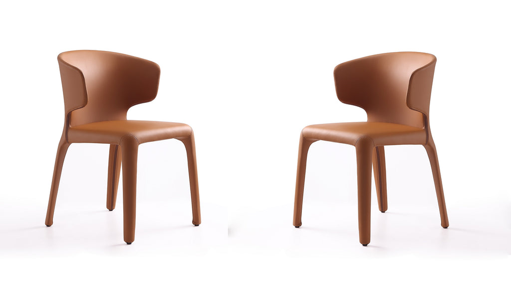 Manhattan Comfort Conrad Mid-Century Modern Upholstered Dining Chair in Saddle Brown - Set of 2