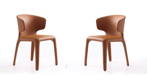 Manhattan Comfort Conrad Mid-Century Modern Upholstered Dining Chair in Saddle Brown - Set of 2