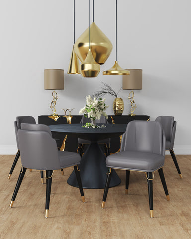 Manhattan Comfort Estelle Modern Vegan Leather Wood Dining Chair in Graphite