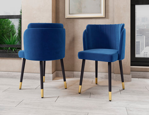 Manhattan Comfort Zephyr Modern Velvet Wood Dining Chair in Blue