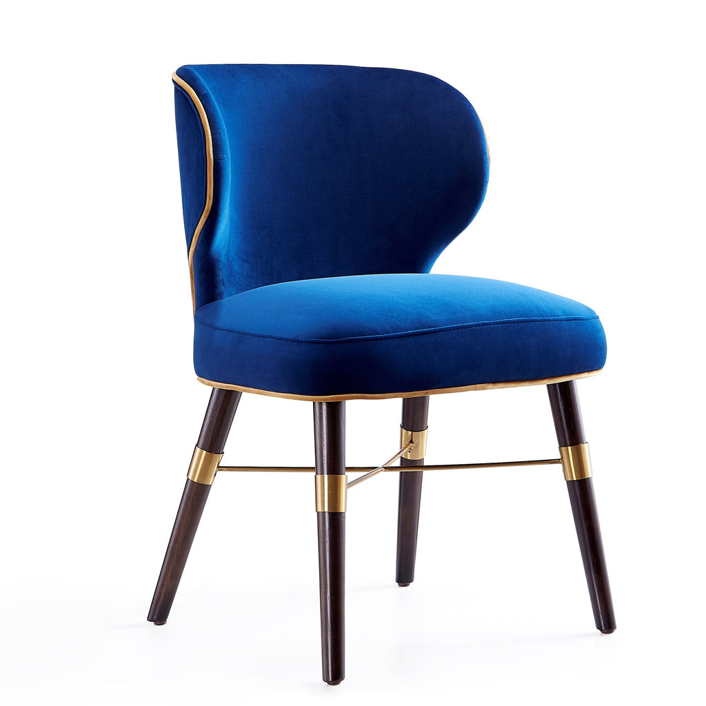 Manhattan Comfort Strine Modern Wood Upholstered Dining Chair in Blue and Gold