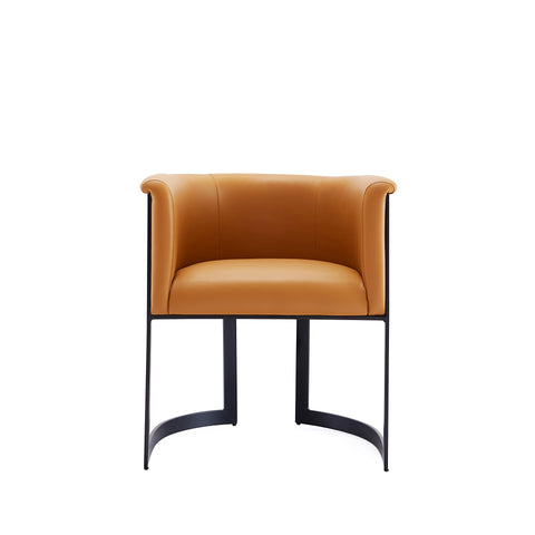 Manhattan Comfort Corso Modern Vegan Leather Metal Dining Chair in Camel