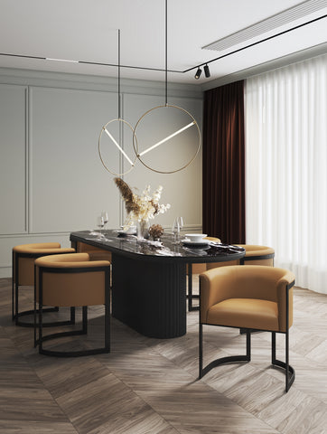 Manhattan Comfort Corso Modern Vegan Leather Metal Dining Chair in Camel