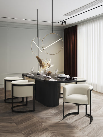 Manhattan Comfort Corso Modern Vegan Leather Metal Dining Chair in Cream