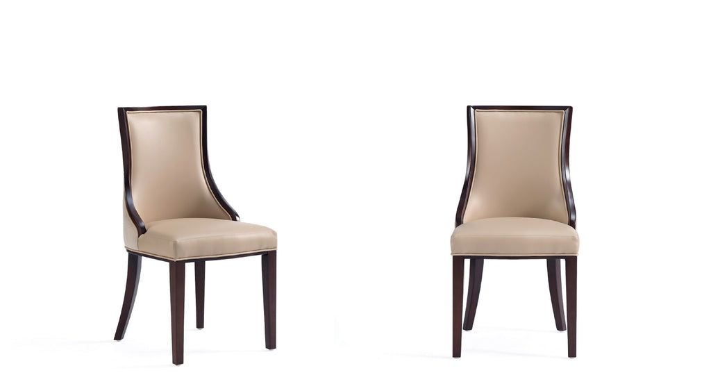 Manhattan Comfort Grand Traditional Wood Upholstered Dining Chair in Tan - Set of 2