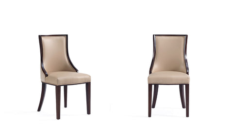 Manhattan Comfort Grand Traditional Wood Upholstered Dining Chair in Tan - Set of 2