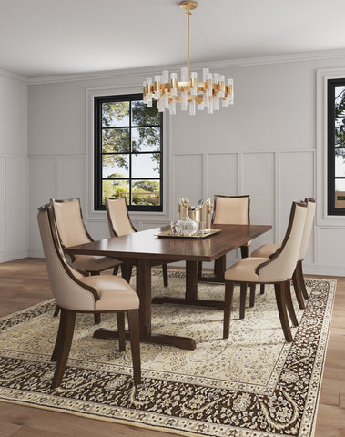 Manhattan Comfort Grand Traditional Wood Upholstered Dining Chair in Tan - Set of 2